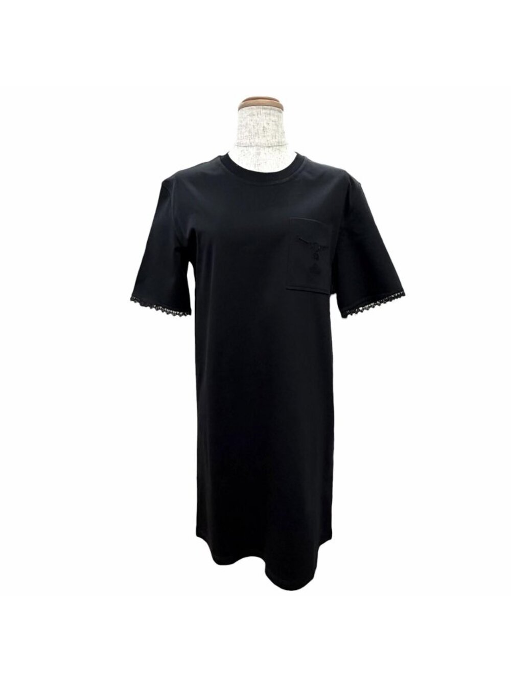 Hermes Embroidered Pocket Flared Dress Palefroi Cuff Lace Short Sleeve T-Shirt